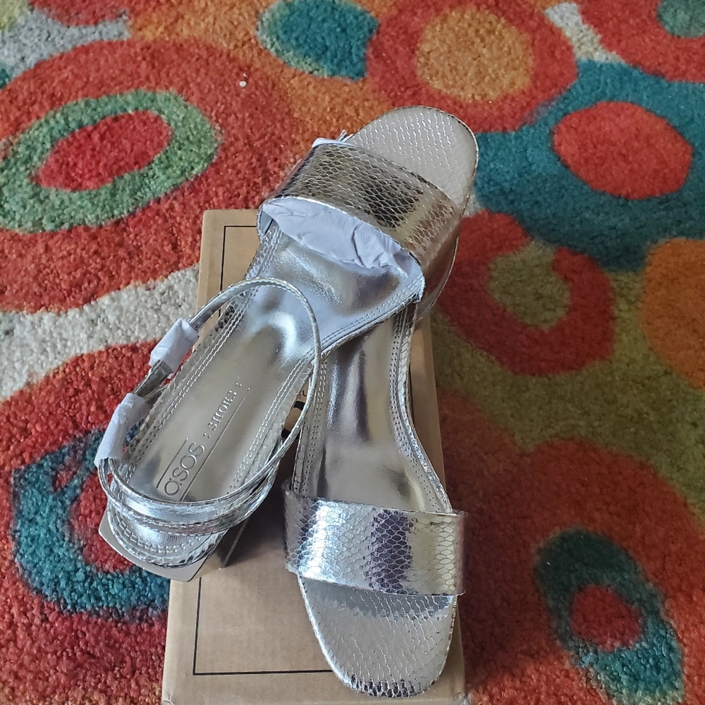 ASOS design Honeywell block heeled sandals SILVER